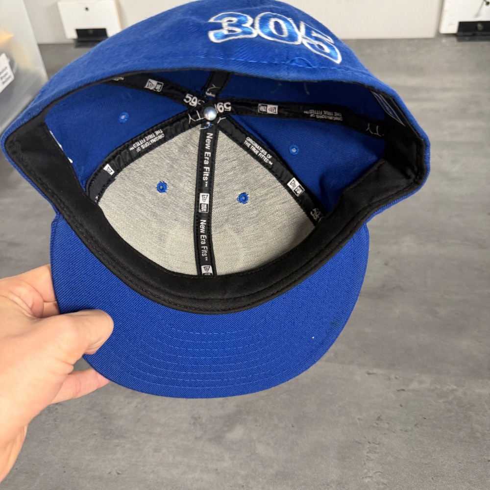 Vintage New Era I-95 Fitted Hat 8 Blue Interstate Miami 95 305 Wool USA Made Cap - Picture 6 of 8